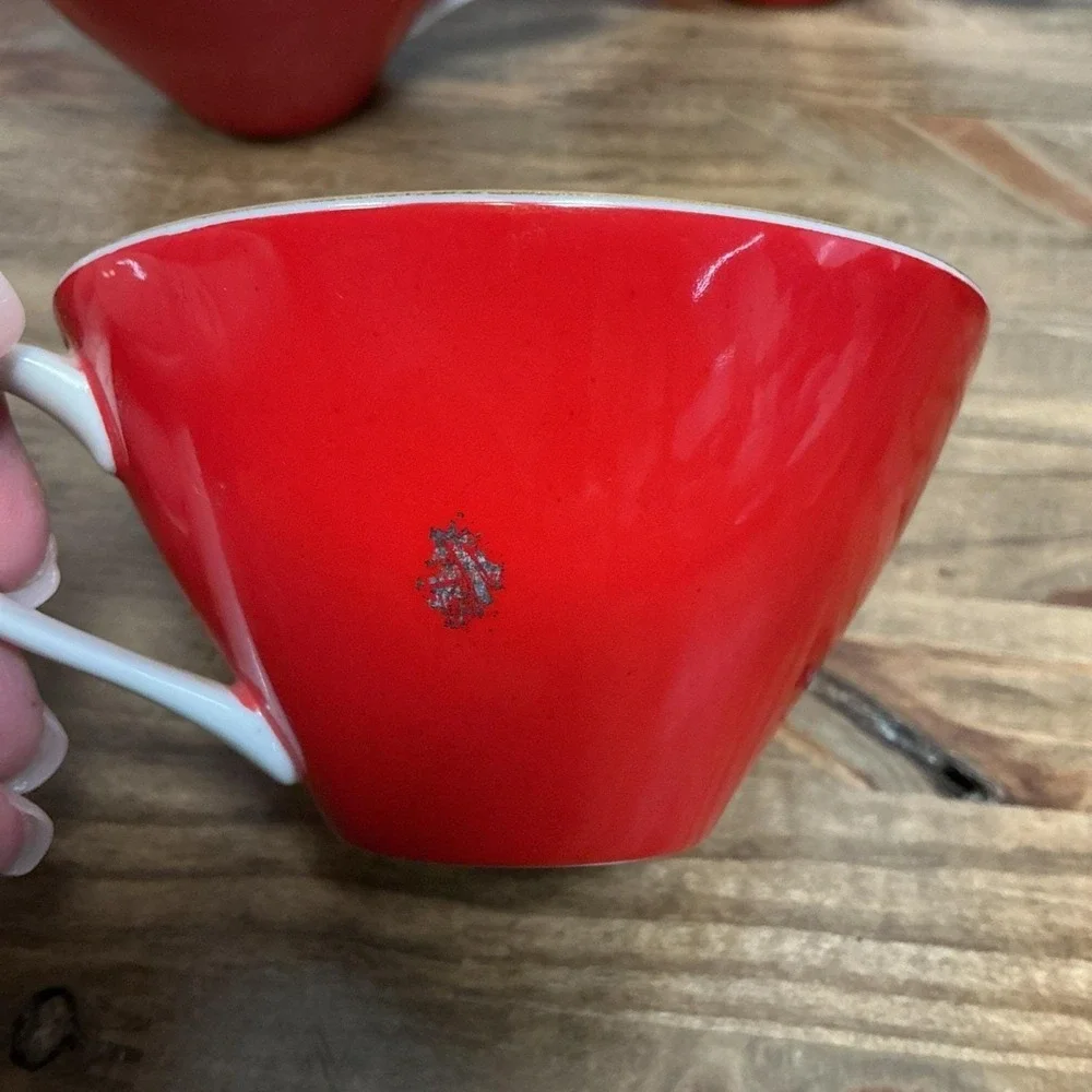 Seyei Fine‎ China Japan MCM Checkerboard Plates & Red Teacup Retro Mod Set